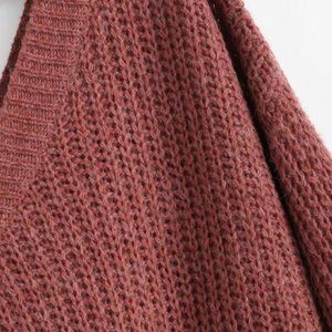 Sweaters - Drop Shoulder V-Neck Oversized Sweater (Plum) Sweaters - Drop Shoulder V-Neck Oversized Sweater (Plum)